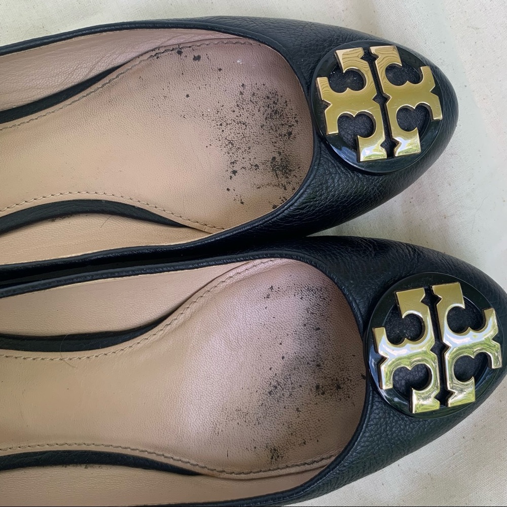 Tory Burch Claire Black & Gold Ballerina Flats 7 - Picture 7 of 13